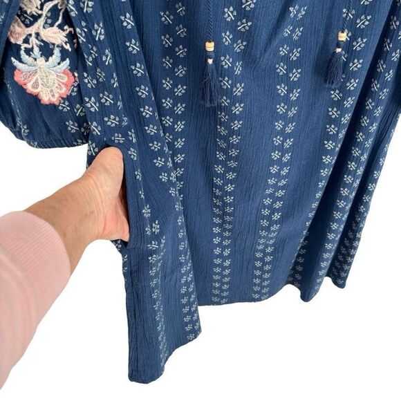 J. Jill Floral Embroidered Peasant Tunic Blue Batik Print Dress Small - Picture 5 of 12